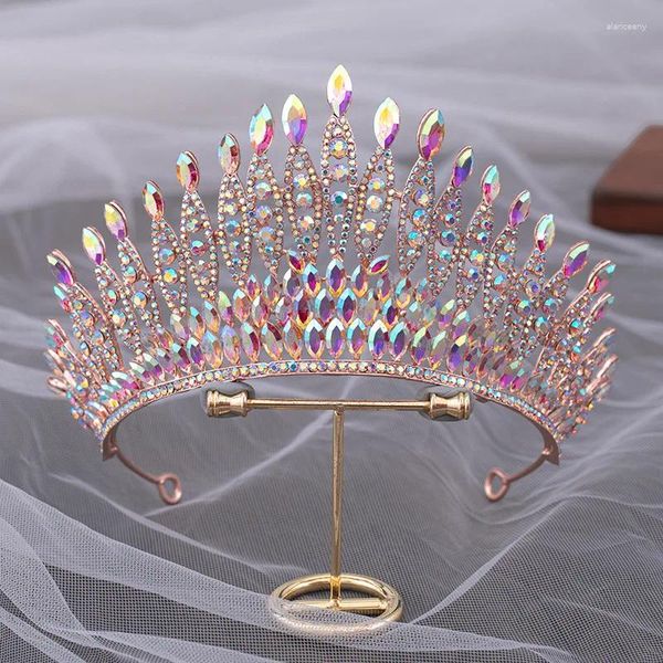 Grampos de cabelo Kmvexo roxo ab cor cristal nupcial tiaras barroco coroa bandana noiva festa strass diadema casamento jóias ornamentos