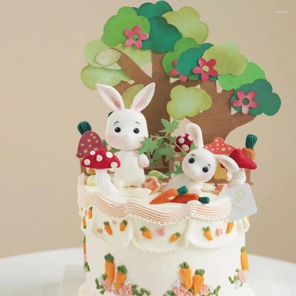 Articoli per feste Piante verdi Cake Topper Ornamenti Scene creative Funghi Carote Cottura Decorazione di buon compleanno