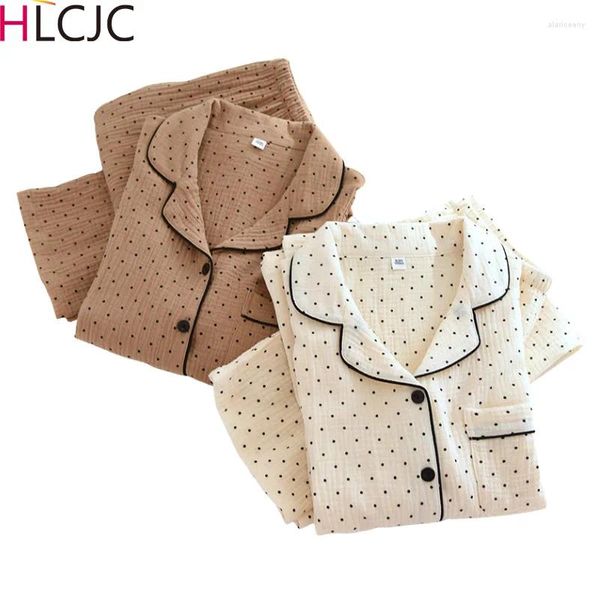 Pigiama di cotone da donna per indumenti da notte per donna Autunno pigiama carino a pois Femme Pijama a maniche lunghe femminile Set vestaglia cardigan