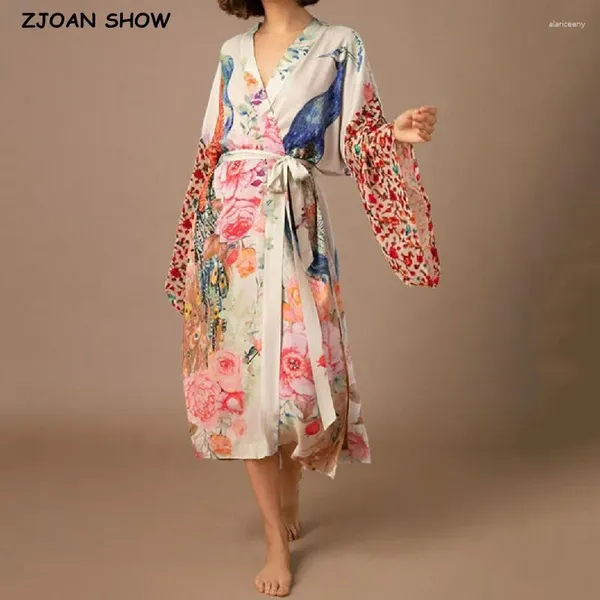Costumi da bagno da donna Kimono da spiaggia da donna Costume da bagno con stampa pavone Cover Up Abiti avvolgenti con cintura Costumi da bagno al mare Abbigliamento da spiaggia Camicetta a vestaglia