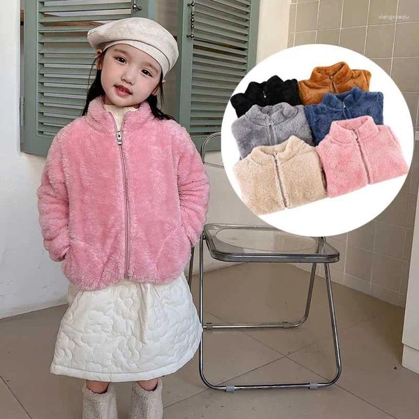 Jaquetas rosa menina para crianças inverno outwear zip completo crianças manter quente preto marrom criança menino casaco coreano fofo tops