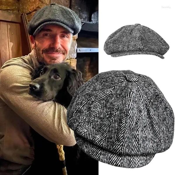 Berets Männer Casual Cosplay Retro Flache Wolle Sboy Mafia Hut Film Baskenmütze Tweed Mischung Kappe Fischgräten