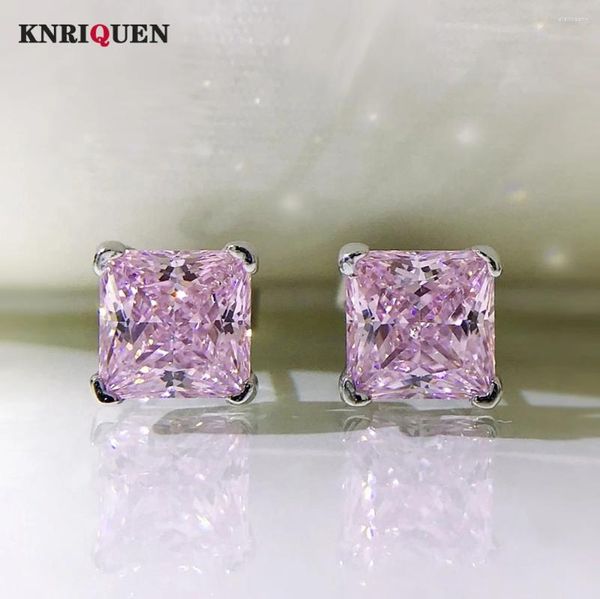 Brincos de garanhão 2024 tendência 925 prata esterlina 6 quartzo rosa alto carbono diamante pedra preciosa para mulheres casamento jóias finas