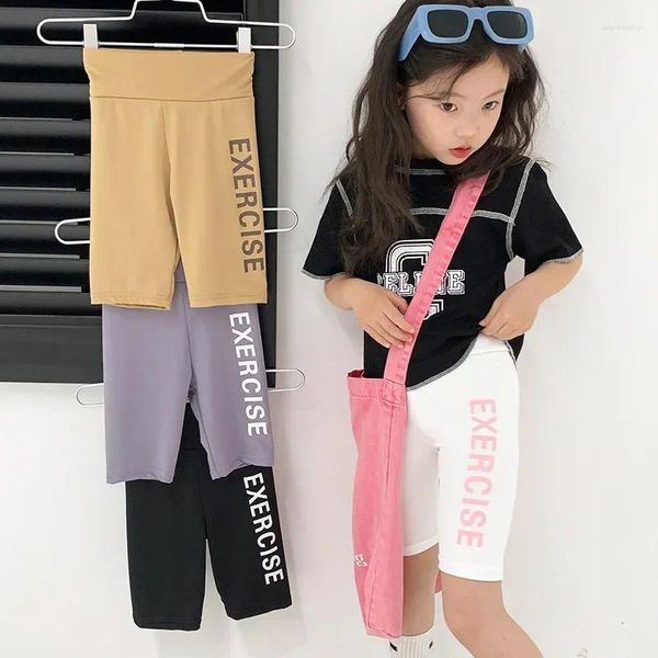 Shorts meninas adolescentes carta impressão inferior leggings crianças na altura do joelho cinco calças verão 2 a 12 anos calças de bicicleta das crianças