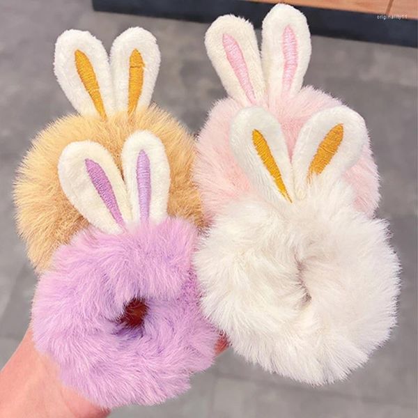 Acessórios de cabelo Coelhos de desenho animado Orelha Elástica Faixas de pele falsa Scrunchies Anel corda laços fita de pelúcia