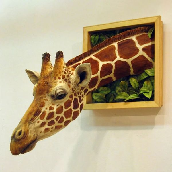 1 Stück 3D-Giraffe-Skulptur zur Wandmontage, 1 Stück Giraffenköpfe, Wanddekoration, Wandkunst, lebensechte Tierstatue, Ornamente 240130