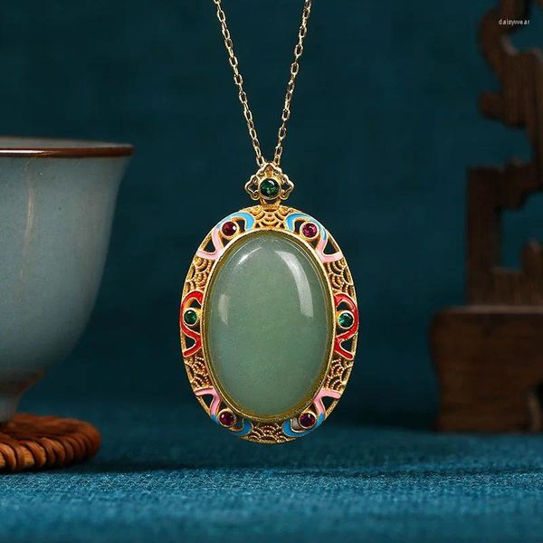 Ожерелья с подвесками, осеннее и зимнее ожерелье с имитацией нефрита Хэтянь, эмалью Xiangyun, ожерелье в виде карты, ретро-стиль, подарок на день рождения для мамы