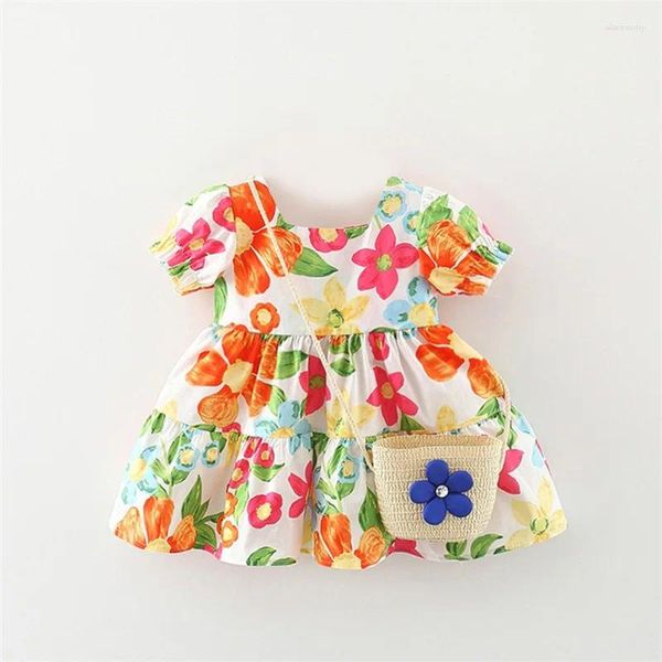 Kız Elbiseler Citgeesummer Bebek Kız Kız Prenses Elbise Çiçek Baskı Kısa Kollu Tatlı Sevimli Çanta Giysileri