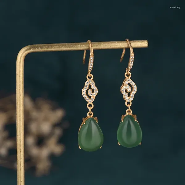 Brincos de parafuso prisioneiro design clássico cor ouro estilo chinês imitação jade feminino gota simples elegante feminino delicado para