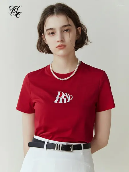 Damen-T-Shirts FSLE Lässiges Rundhals-Kurzarm-T-Shirt für Frauen Sommer American Retro Red Short Girl Top All-Match-Frau