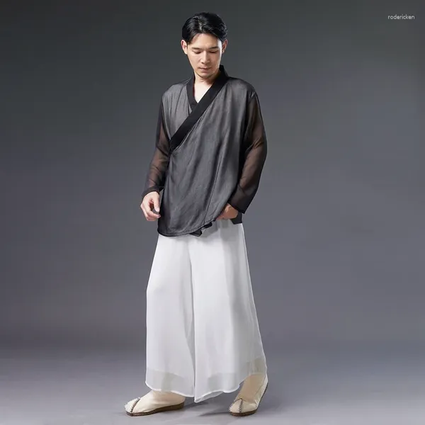 Ethnische Kleidung Hosen Sommer Herren alten Stil dünne Chiffon chinesische breite Bein Wudang Taiji Kampfkunst Performance Tanz