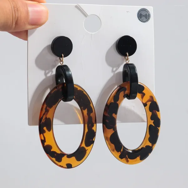 Baumelnde Ohrringe FishSheep Vintage einzigartiger Leopardenmuster-Tropfen für Frauen trendiger Acryl-geometrischer Kreis-Anhänger-Schmuck