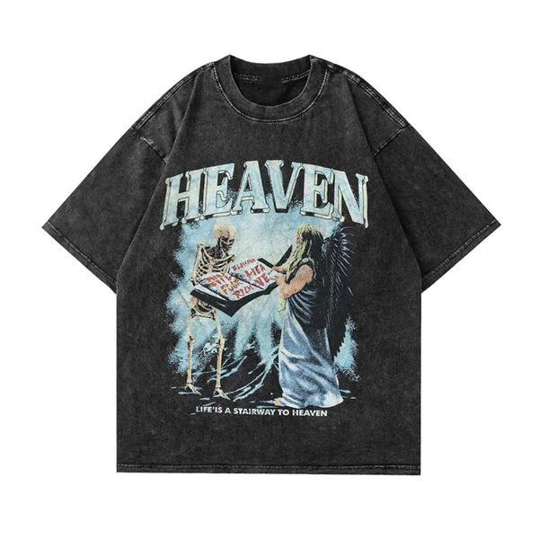 Yaz erkekleri vintage yıkanmış tişörtler anime gotik sokak kıyafeti punk unisex kısa kollu üstler tee y2k büyük boy tişört 8xl giyim 240126