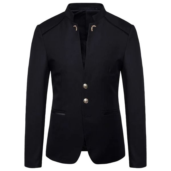 Cappotto blazer da uomo primavera moda bottone decorativo stile cinese slim fit colletto alla coreana giacca da abito tinta unita 240125