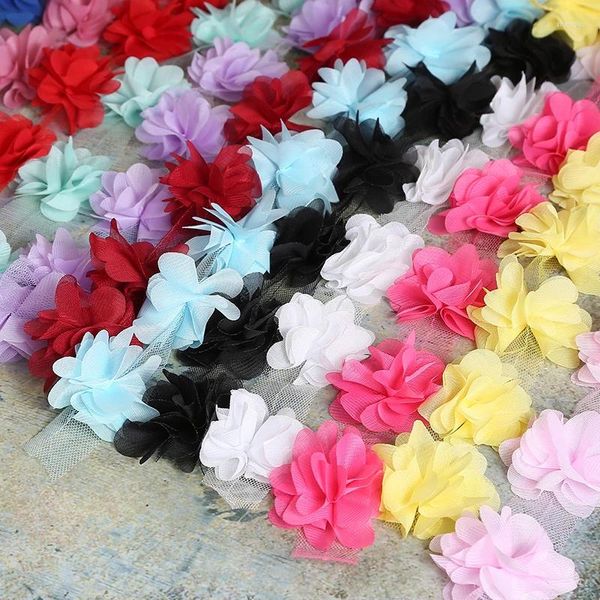 Acessórios de cabelo 24 flores (cerca de 2 jardas) 6cm de largura 3D flores de chiffon DIY renda guarnição fita decoração roupas