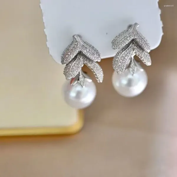Orecchini a lobo Splendida coppia di orecchini di perle bianche rotonde del Mare del Sud da 10-11 mm Orecchini in argento 925 con gioielli in argento 925 per le donne