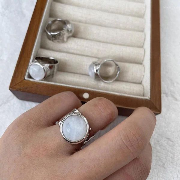 Cluster Ringe 925 Silber Offener Fingerring Mondstein Unregelmäßig Breite Vintage Geometrische Punk Für Frauen Mädchen Schmuck Geschenk Dropship Großhandel