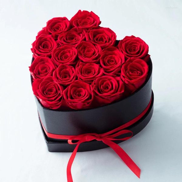 Dekoratif Çiçekler Kalp Şekleli Sarılma Kovası Ebedi 16 Gül Anneler Günü Sevgililer Günü Hediyeleri Satış