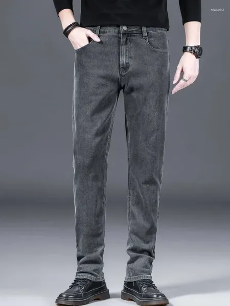 Calças de brim masculinas homem cowboy calças apertadas tubo clássico em linha reta magro ajuste trabalho wear magro preto 2024 moda tendência suave em