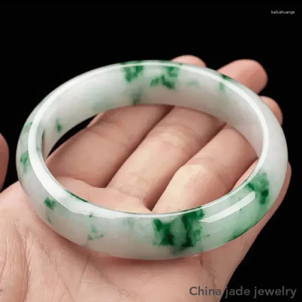 Strang senden Zertifikat Grade A Burma Jade Armreif schwimmende grüne Blume Jadeit Myanmar zertifizierte Jade Stein Armreifen Frauen Armbänder