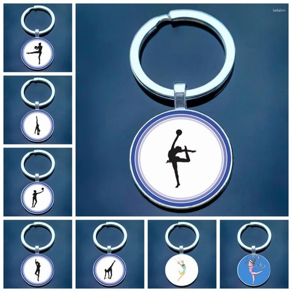 Portachiavi Moda Ginnastica Artistica Logo Portachiavi Ginnasta Portachiavi in vetro Ciondolo Regalo commemorativo Può essere personalizzato fai-da-te