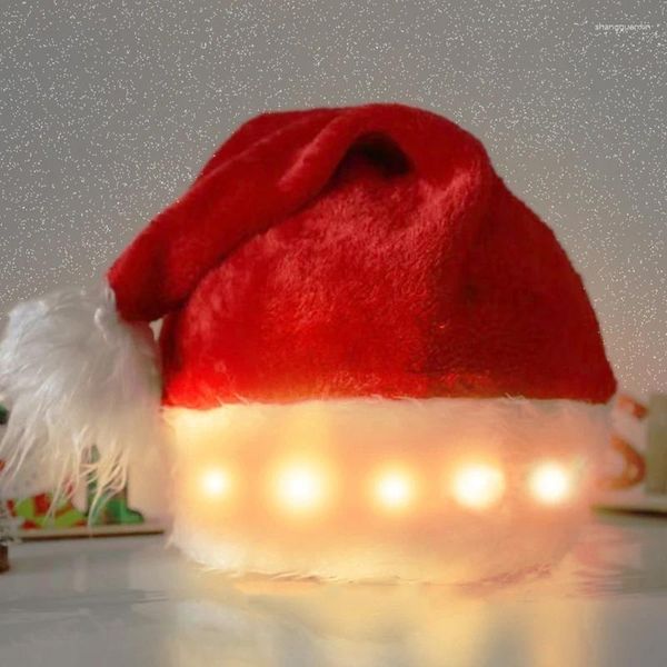 Berretti Cappello natalizio per vacanze di Babbo Natale per adulti Cappello unisex in peluche addensato comfort illuminato a LED