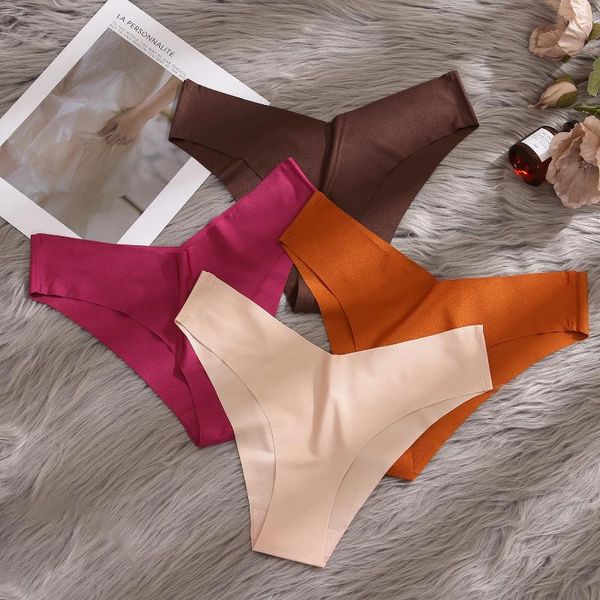 Calcinha feminina sexy biquíni seda gelo sem costura roupa interior feminina sólida cintura baixa alta elasticidade briefs senhoras moda lingerie