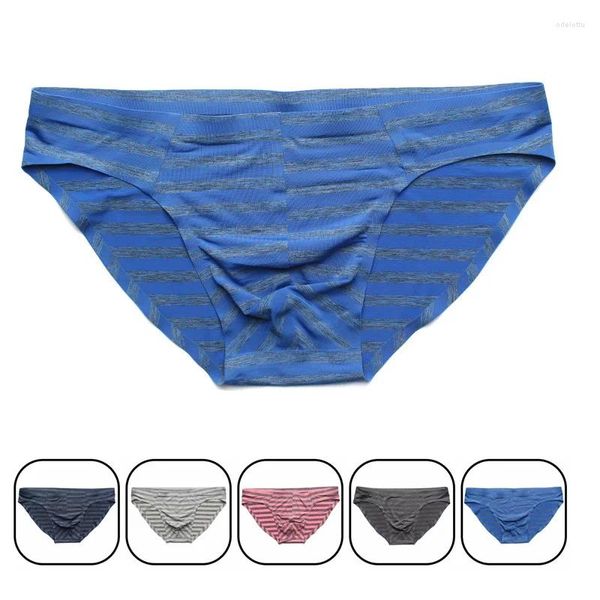 Unterhosen Sexy Männer Gestreifte Unterwäsche Männer Eis Seide Slip Atmungsaktive Nahtlose Höschen Cueca Männlich Cool 5 Farben