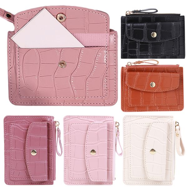 Carteira feminina curta de mão simples couro PU multi-slot com zíper chaveiro porta-cartões pequeno porta-moedas com padrão de crocodilo bolsa de caminhonete com padrão de crocodilo