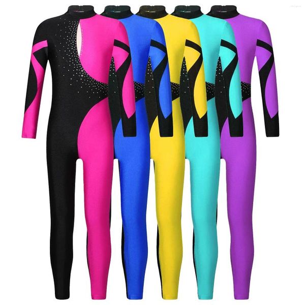 Bühnenkleidung Kinder Mädchen Ballett Tanz Trikot Langarm Strass Eiskunstlauf Overall Body Gymnastik Sport Unitard Kostüm