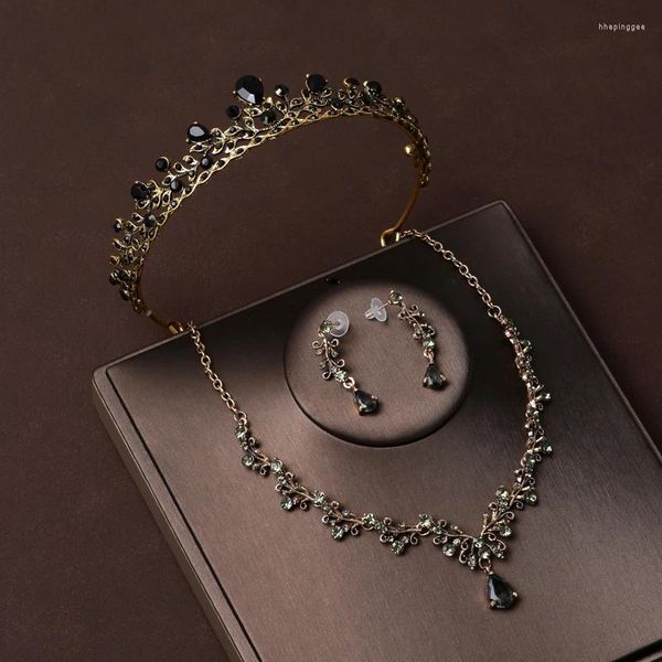 Conjunto de brincos de colar, coroa simples de noiva, 3 peças, cristal artificial, aniversário romântico