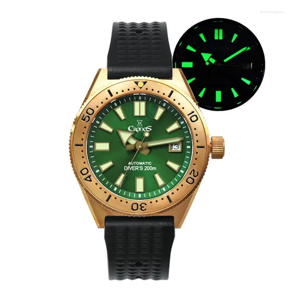 Relógios de pulso Cronos Homens Relógio Automático Bronze Diver Militar Mecânico Relógio de Pulso C3 Luminoso Mergulho 20Bar À Prova D 'Água Safira NH35