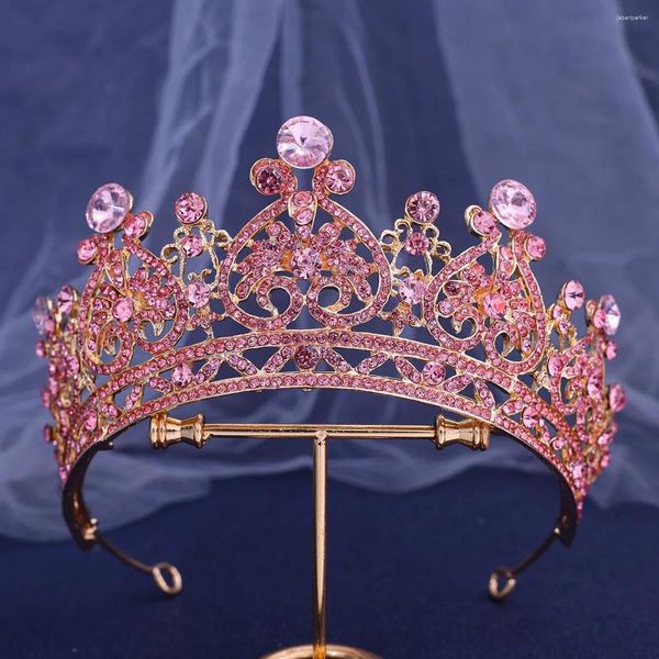 Grampos de cabelo luxo rosa strass nupcial tiaras coroa barroco cristal pageant baile diadem noiva headbands acessórios de jóias de casamento