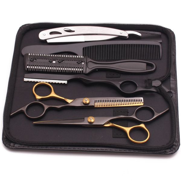 Tesoura de cabeleireiro 6 Japão Corte de cabelo inoxidável tesouras de desbaste barbeiro conjunto de corte de cabelo ferramenta de estilo gota 240126