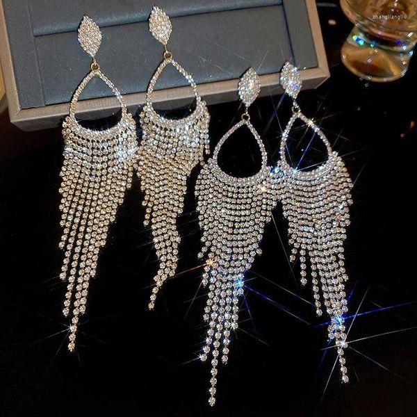 Baumelnde Ohrringe, stilvoll, voller Strass, Wassertropfen, lange Quaste, luxuriöser Stil, Schmuck für Frauen