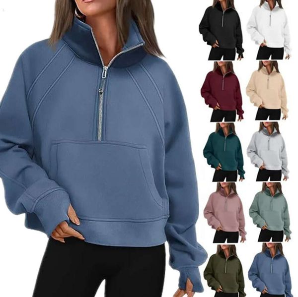 Lululemen Yoga Scuba Half Zip Hoodie Jacket Designer Sweater Mulheres Definir Treino Esporte Casaco Fitness Activewear Top Sólido Zíper Moletom Roupas Esportivas 4477ess