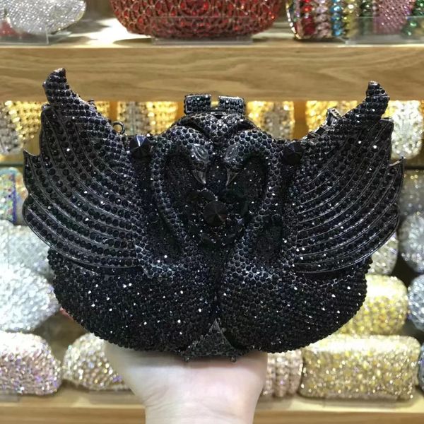 Xiyuan kadın siyah mor mavi gümüş gri kristal parti çantası elmas kuğu hayvan yemek çanta düğün gelin çantası 240130