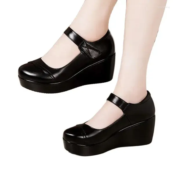 Sapatos de vestido tamanho 32--43 preto plataforma cunhas mulheres salto alto redondo dedo do pé branco vermelho marrom trabalho