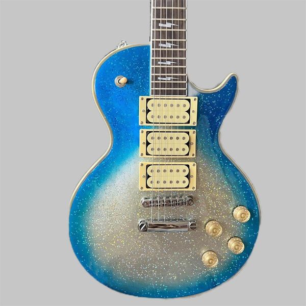 Guitarra elétrica personalizada captador triplo azul mogno guitarra sólida 258