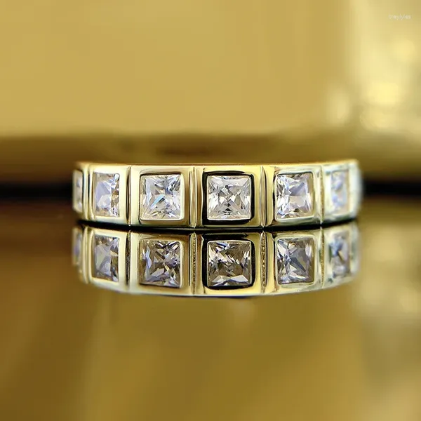 Anéis de Cluster Brilhando U S925 Prata Square3 3mm Gems Anel para Mulheres Banhado A Ouro Fine Jewelry Aniversário