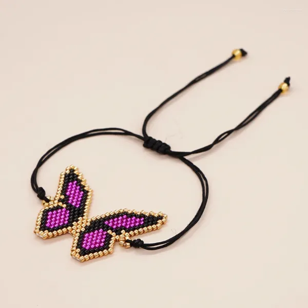 Link Pulseiras Go2boho Trendy Bohemian Purple Butterfly Seed Bead Pulseira trançada feita à mão para mulheres