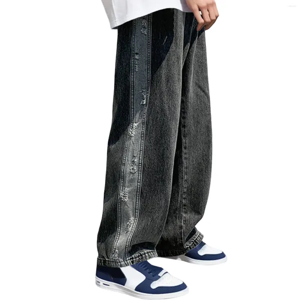 Jeans masculinos tubo reto elástico plus size high street solto perna larga calças masculinas 2024 casual denim moda masculina