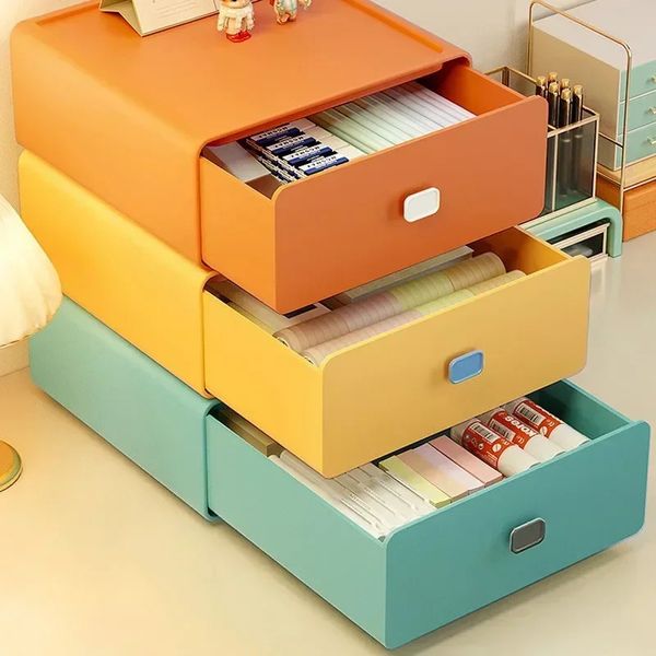Büro-Organizer, stapelbarer Behälter, Schubladenbox, Desktop-Zubehör, 1 Stück, Kunststoff, Aufbewahrung, Make-up, Badezimmer, bunt, 240125
