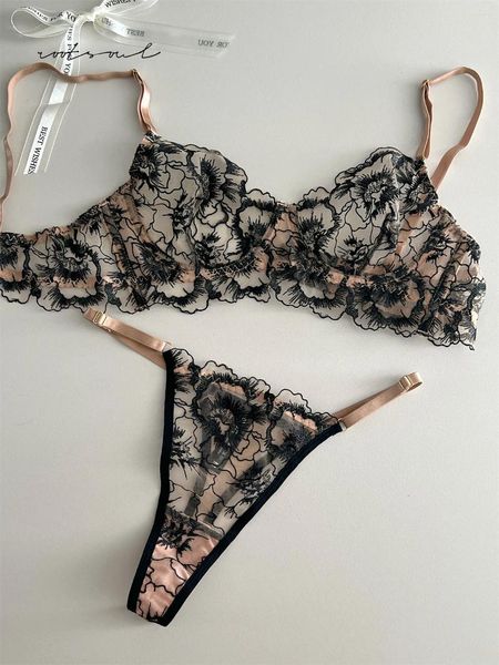 Set di reggiseni vintage floreale sexy regolazione in pizzo lingerie push up scavato supporto superiore reggiseno con anello in acciaio da donna