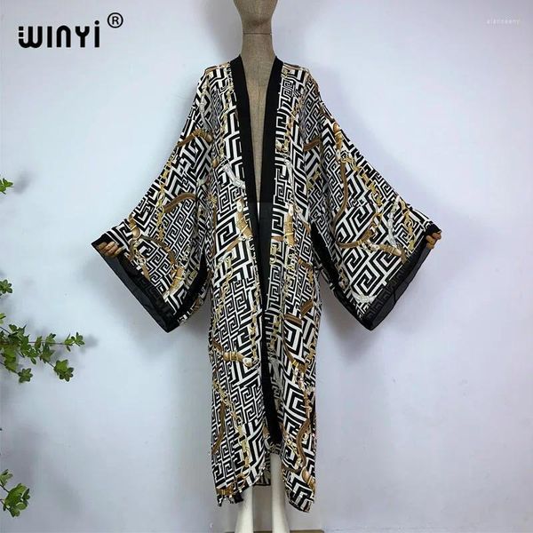 Женские купальники WINYI кимоно 2024, африканский винтажный принт с милым женским пляжным богемным кардиганом, накидка для женщин, элегантный кафтан в стиле бохо макси