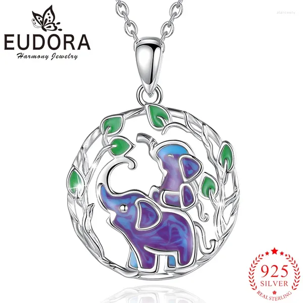 Pingentes eudora real 925 prata esterlina bonito elefante mãe bebê colar colorido esmalte pingente requintado jóias femininas presente de festa