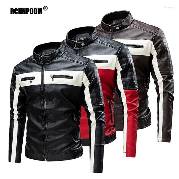 Jaquetas masculinas jaqueta de couro da motocicleta homens 2024 outono casual vintage velo à prova de vento motociclista masculino primavera moda bombardeiro casaco