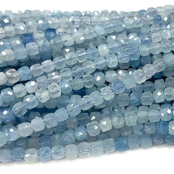 Lose Edelsteine Veemake Natürlicher Aquamarin, unregelmäßiger Würfel, facettierte kleine Perlen, echter echter Schmuck, Blaugrün, 07935