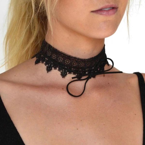 Colares de pingente verão bohemia est sexy preto branco laço gargantilha colar para mulheres moda retro clavícula corrente colar steampunk jóias