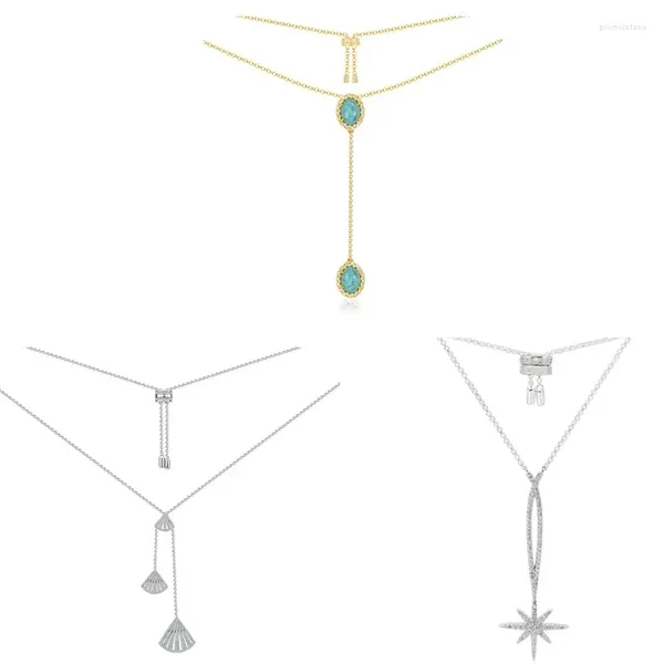 Ketten LIDU Hochwertige fächerförmige Quasten-Halskette aus Sterlingsilber mit stilvoller, eleganter Pulloverkette als Geschenk für Freunde